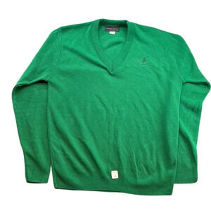 Vintage Andrew Rohan Men's Emerald Green V Neck "Maine" Sweater Size Medium (M)